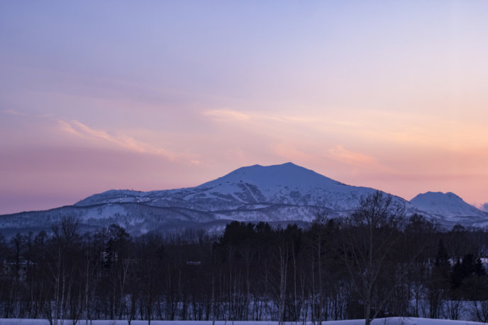 Pink Skies Over Mt Annupuri As The Night Skiing Lights Come On