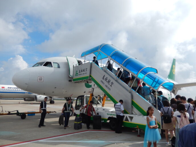 Spring Airline Aircraft With Passenger Boarding Stairs @ Pvg