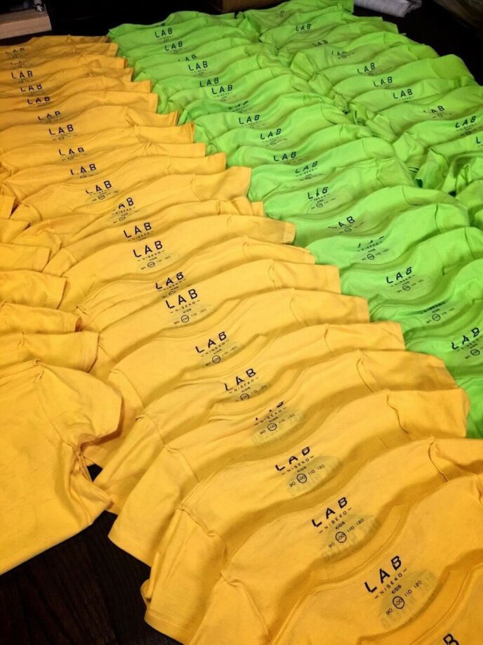 Rows of T-shirts ready to go!