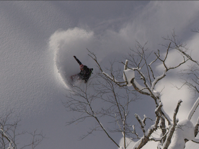 Toshiya Kasuga Throwing Up Clouds Deep In The Niseko Backcountry During The Filming Of “5 Niseko Stories”
